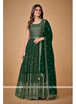 Stunning Green Sequins Work Georgette Party Wear Gown