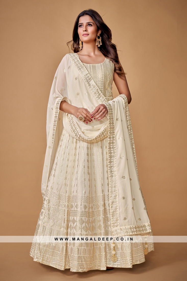 Georgette Wedding White Gown, Anarkali at Rs 1199 in Surat | ID:  2851291496997