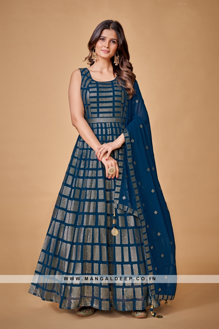 PARTY WEAR GOWN WITH NECK EMBROIDERY & DUPATTA