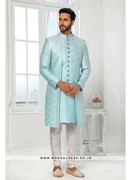 Stunning Sky Blue Embroidered Art SIlk Wedding Wea