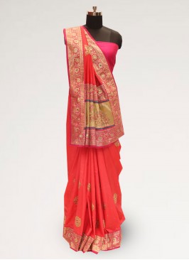 Stunning Red Color Party Wear Designer Saree