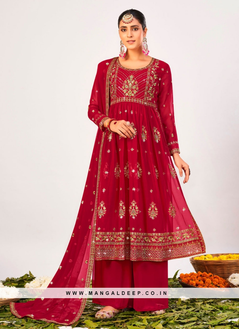 Stunning Red Party Anarkali Suit