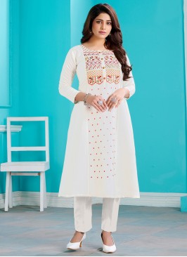 Stunning White Color Party Wear Embroidered Kurti