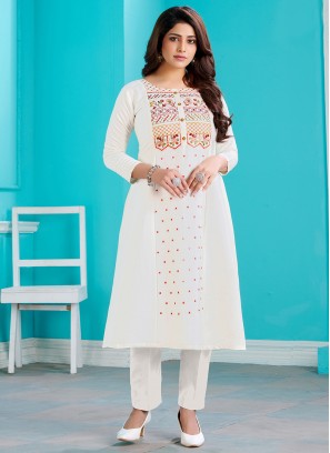 Stunning White Color Party Wear Embroidered Kurti