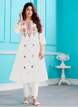 Stunning White Color Party Wear Embroidered Kurti