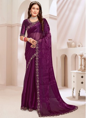 Stunning Wine Zircon Designer Saree