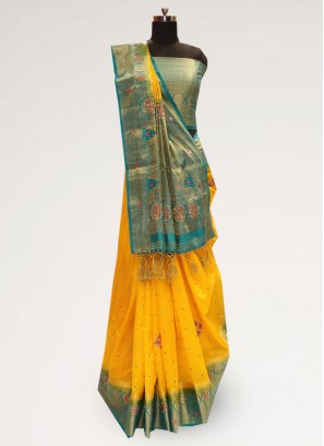 Stunning Yellow Color Party Wear Designer Saree