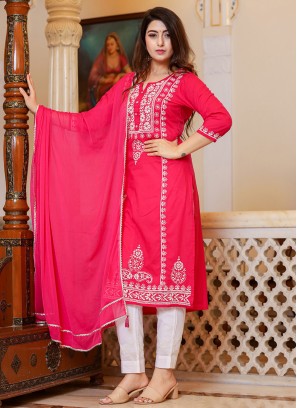 Stupendous Cotton Hot Pink Straight Salwar Kameez