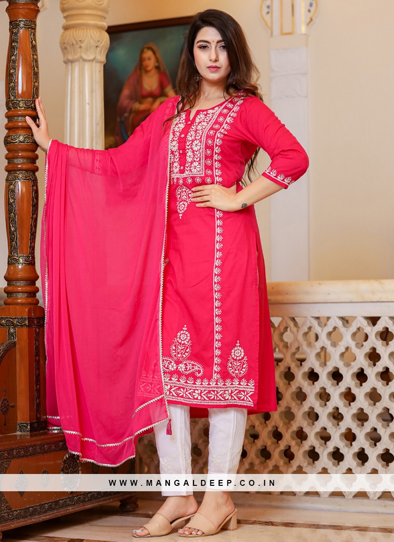 Stupendous Cotton Hot Pink Straight Salwar Kameez