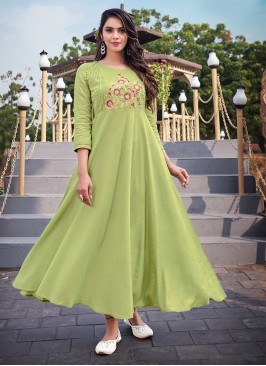 Stupendous Green Embroidered Party Wear Kurti