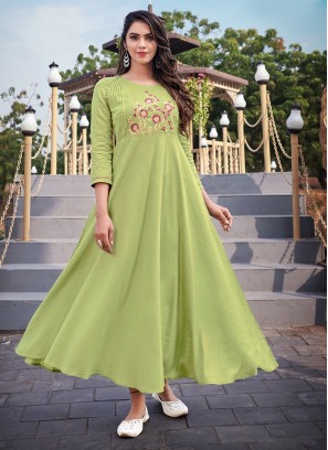 Stupendous Green Embroidered Party Wear Kurti