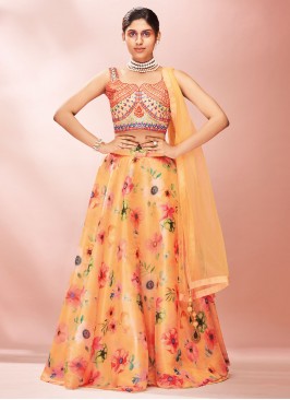 Stupendous Peach Mirror Organza Readymade Lehenga Choli