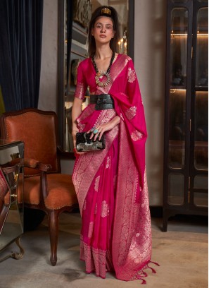 Stupendous Pure Georgette Pink Weaving Trendy Saree