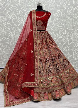 Stupendous Red Embroidered Trendy Lehenga Choli