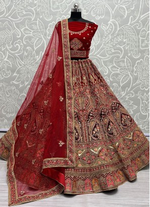 Stupendous Red Embroidered Trendy Lehenga Choli