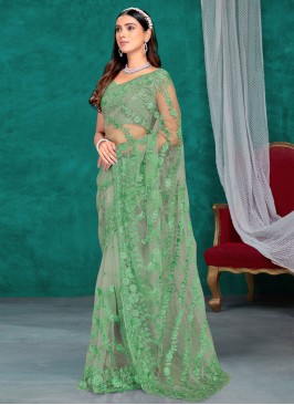 Stupendous Sea Green Net Traditional Saree