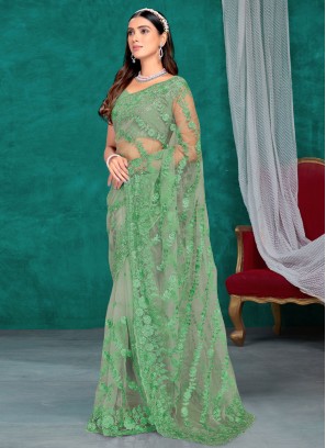 Stupendous Sea Green Net Traditional Saree