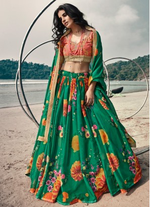 Stupendous Thread Green Organza Lehenga Choli