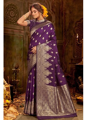 Stylish Banarasi Saree In Purple Color