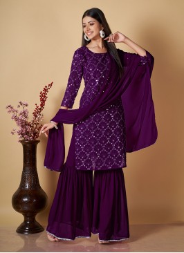 Stylish Georgette Sequins Palazzo Salwar Kameez