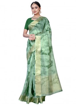 Stylish Green Color Function Wear Cotton Saree