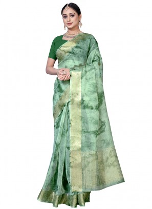 Stylish Green Color Function Wear Cotton Saree
