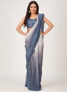 Stylish Imported Blue Sequins Classic Saree