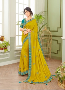 Stylish Mehndi Green Color Saree