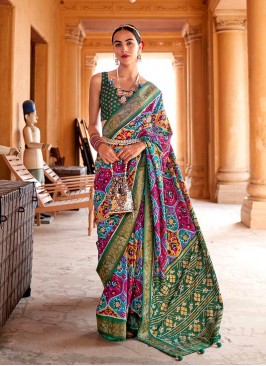 Stylish Multi Color Patola Silk Saree