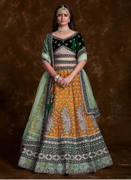 Stylish Mustard Mehndi Designer Lehenga Choli