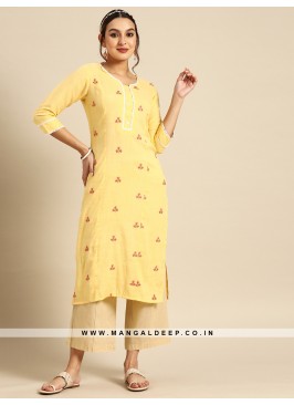 Stylish Rayon Kurti Pant Set with Embroidery Work.