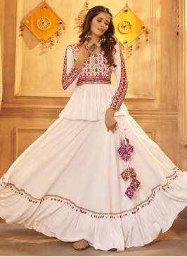 Stylish Rayon Thread Work Off White Readymade Lehenga Choli