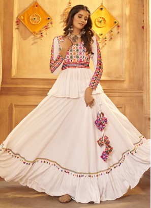 Stylish Rayon Thread Work Off White Readymade Lehenga Choli