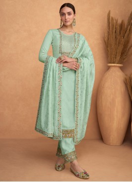 Stylish Sea Green Silk Trendy Salwar Kameez