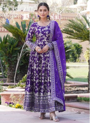 Stylish Sequins Purple Viscose Gown 