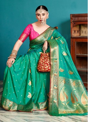 Stylish Silk Green Weaving Contemporary Saree