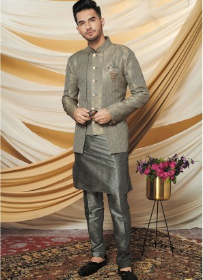 Stylish Silk Jacquard Jacket with Kurta Set