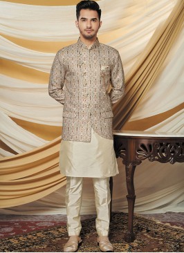 Stylish Silk Jacquard Jacket with Kurta Set