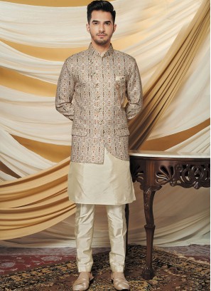 Stylish Silk Jacquard Jacket with Kurta Set