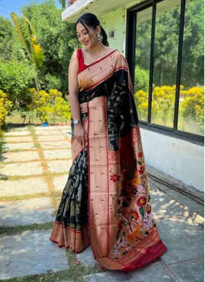 Stylish Silk Woven Black Trendy Saree