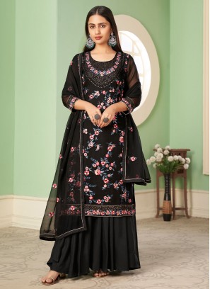 Stylish Thread Black Palazzo Salwar Kameez 