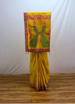 Stylish Yellow Banarasi Silk Saree For Wedding