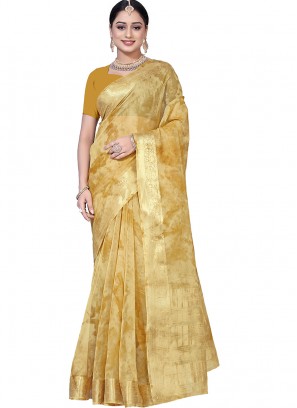 Stylish Yellow Color Function Wear Cotton Saree