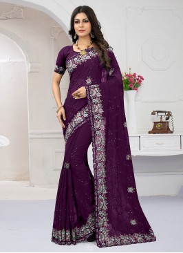 Suave Georgette Wine Contemporary Saree