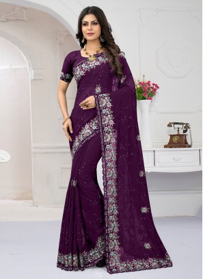 Suave Georgette Wine Contemporary Saree