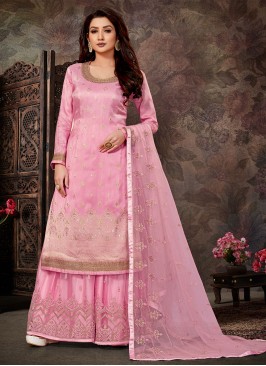 Suave Pink Stone Work Jacquard Designer Salwar Kameez