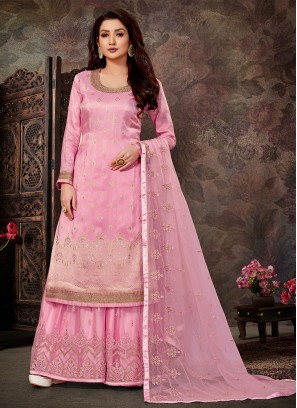 Suave Pink Stone Work Jacquard Designer Salwar Kameez