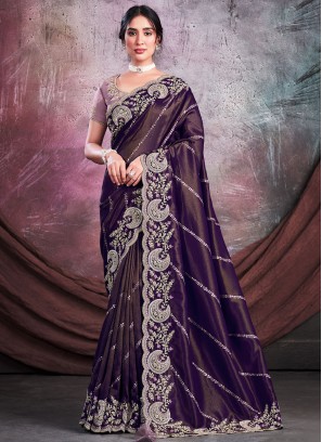 Suave Purple Cord Shimmer Trendy Saree