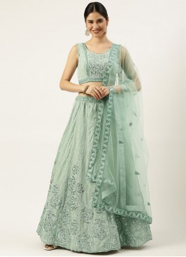 Suave Sea Green Embroidered Georgette A Line Lehenga Choli