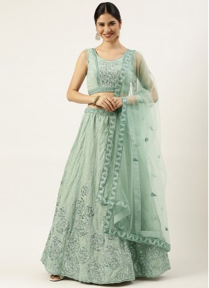 Suave Sea Green Embroidered Georgette A Line Lehenga Choli
